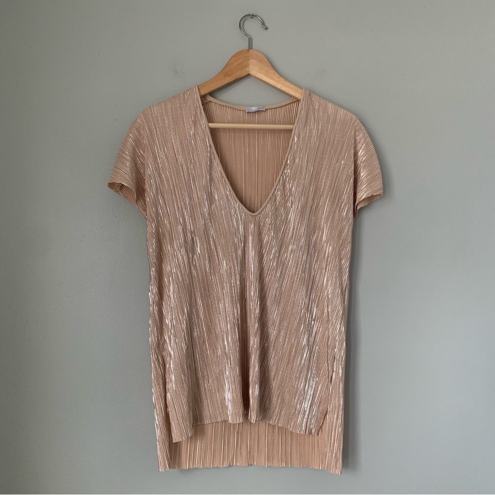 Zara Metallic Shine V-Neck Short Sleeve Tee